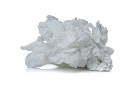 Crumpled used white tissue paper isolated on white background