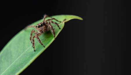 Jumping spider on the leaf,macro closeup