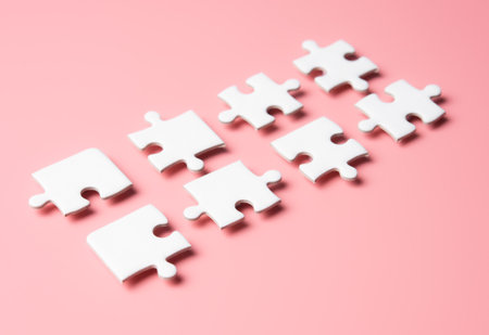 Four pieces of a puzzle,solving problems in business,Innovation and teamwork in company.の写真素材