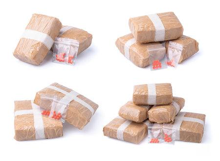 Top view of Mint leaves pattern isolated on white background.の写真素材