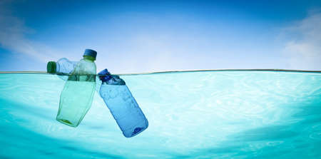 Concept of pollution,Plastic water bottles pollution in oceanの写真素材