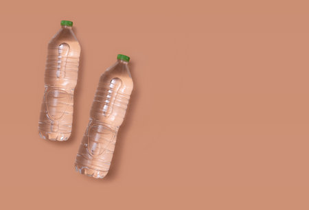 Plastic bottles with pure water,Top view,Copy spaceの写真素材