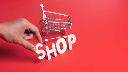 Letters "SHOP" with Shopping Cart,Business and online shopping conceptの写真素材