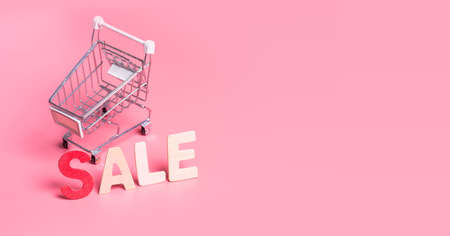 letters "SALE" with Shopping Cart,Shopping and discount concept.の写真素材