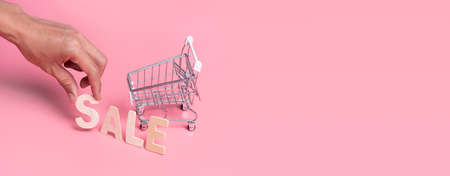 letters "SALE" with Shopping Cart,Shopping and discount concept.の写真素材