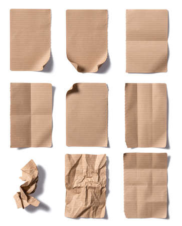 Collection of Recycled paper,crumpled paper,unfolded piece paper on white backgroundの写真素材