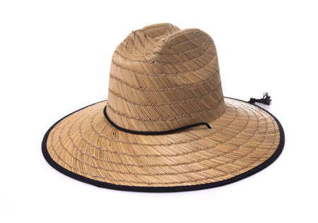 Round straw hat, side view, isolated on white backgroundの写真素材