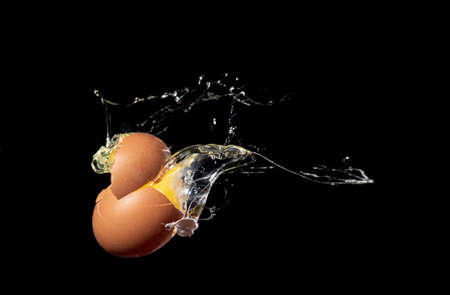 explosion of egg,exploding of egg on black backgroundの写真素材