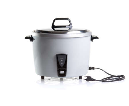 White electric rice cooker isolated on a white backgroundの写真素材
