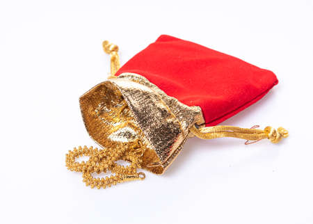 Chinese red bag of gold necklace, tradition culture of Chinese Celebrationの写真素材