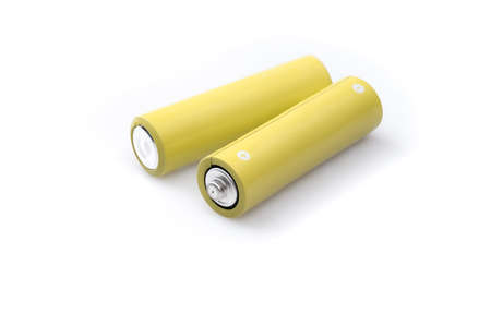 Batteries alkaline 1.5 Volts in size AA on white backgroundの写真素材