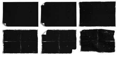 Collection of black paper,crumpled paper,unfolded piece paper on white backgroundの写真素材