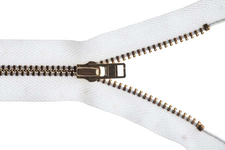 Silver metal zipper isolated on white background