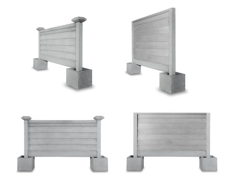 Prefabricated or precast concrete fence on white backgroundの写真素材