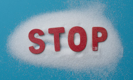 The word stop on granulated sugar. Sugar killsの写真素材