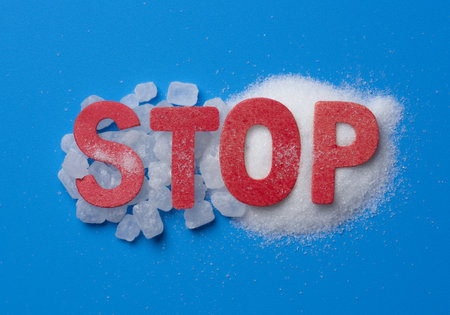 The word stop on granulated sugar. Sugar killsの写真素材