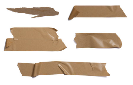 adhesive brown paper tape on white backgroundの写真素材