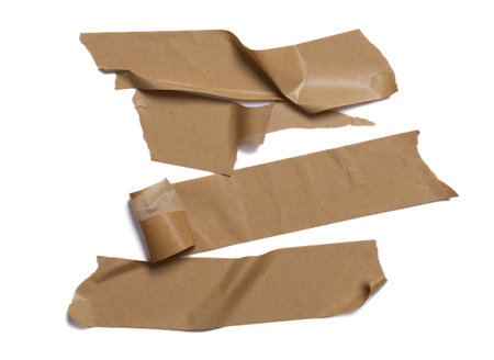 adhesive brown paper tape on white backgroundの写真素材