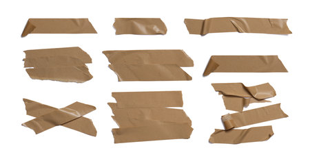 adhesive brown paper tape on white backgroundの写真素材