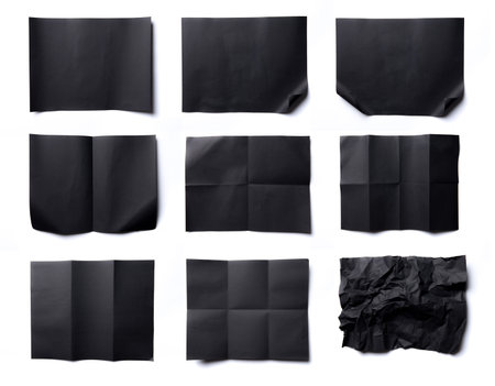 Collection of Black paper,crumpled paper,unfolded piece paper on white backgroundの写真素材