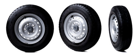 Collection of standard car wheel isolated on white backgroundの写真素材