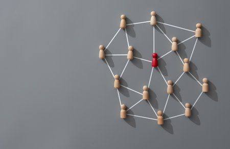 Connecting people, partnership, social media networks concept on gray background using wood block people ,connect concept,Teamwork, network and community abstract.の写真素材