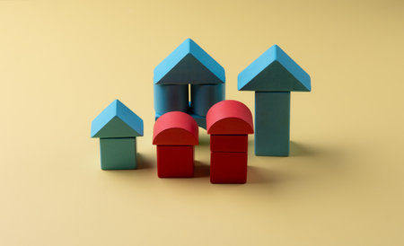 Wood House Model on yellow background and free copy space for your text.の写真素材