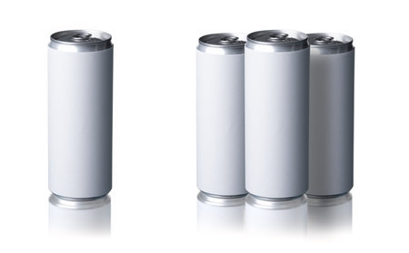 white metal drink cans can be made into a clean mock upの写真素材