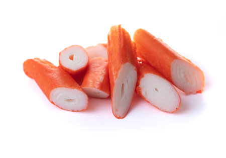 Crab stick isolated on white backgroundの写真素材