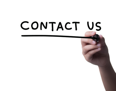Hand writing CONTACT US with marker, concept backgroundの写真素材