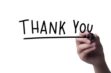 Hand writing THANK YOU with marker, concept backgroundの写真素材