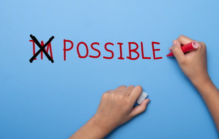 Hand writing POSSIBLE with marker, concept background,Possible Not Impossible Conceptの写真素材
