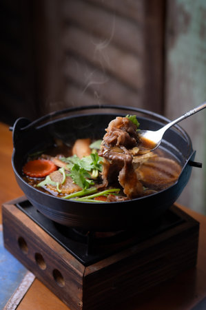 Bowl of hearty beef and vegetable stewの写真素材