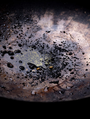 Closeup Gold on grungy wash pan with river sand. Gold digging discoveryの写真素材