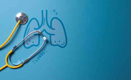 Doctor's Stethoscope Checking with lungs on blue background,Medical Concept,checkup all organsの写真素材