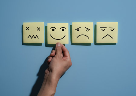 Happy smile face for medical care concept,Mind, Mental Health Concept. Varieties of Mood and Emotion...