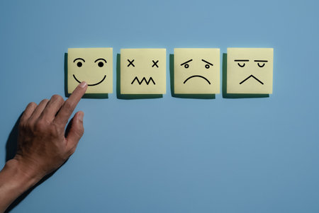 Happy smile face for medical care concept,Mind, Mental Health Concept. Varieties of Mood and Emotion...
