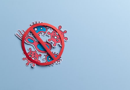 Protecting Hands from Germs: Stop Virus and Bacteria Conceptの写真素材