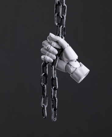 Robotic Hand Grasping Heavy Chainsの写真素材