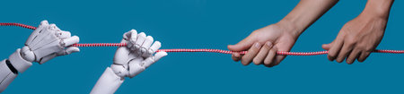 Tug of War: Human and AI Competition for the Futureの写真素材