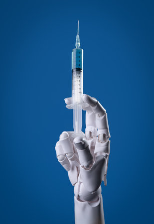 Future of Medicine: Robotic Arm with Syringe, AI Healthcare Concept