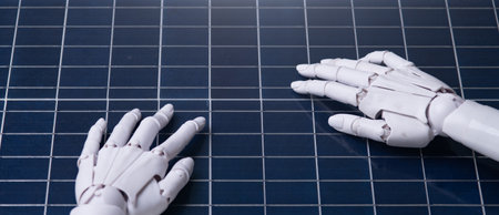 Robot Hand on a Solar Panel: AI Driving the Future of Clean Energy