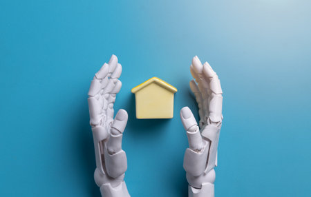 AI Home Security: Robot Hands Protecting a Miniature House Model