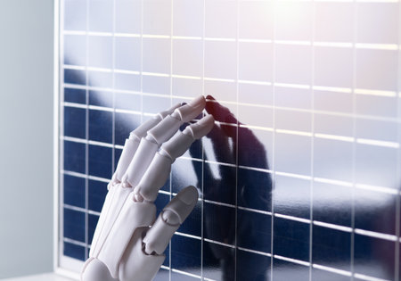 The Touch of the Future: Robot Hand Connecting with Clean Energy on Solar Panel