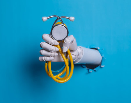 Artificial Intelligence in Medicine Robotic Arm with Medical Stethoscope