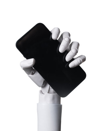 Artificial Intelligence Robotic Arm Showing Mobile Phone Display Mockupの写真素材