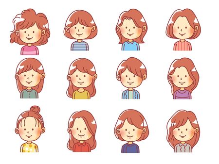 Female Illustration Icon Set 12 kinds of colorsのイラスト素材
