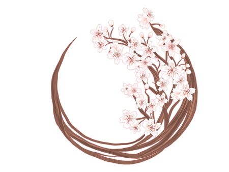 Cherry blossoms and trees with Japanese pattern frameのイラスト素材
