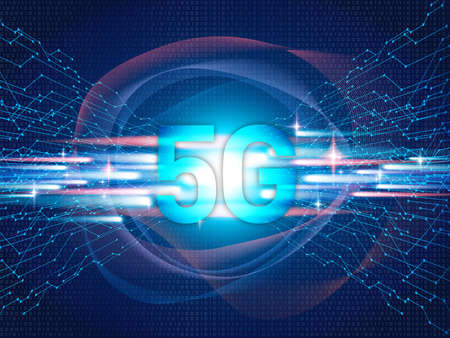 Technology Abstract Space Cyber Technology Background Future Blue 5G High Speed...