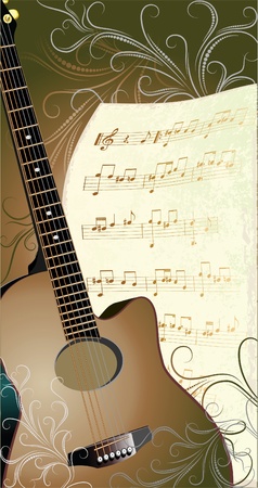 abstract musical background with guitar and notepaper のイラスト素材